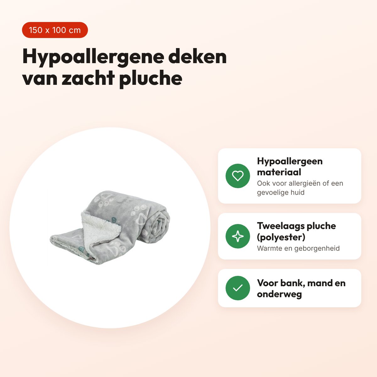 Trixie hondendeken Jimmy Soft lichtgrijs 150 x 100 cm – hypoallergeen – voordelen