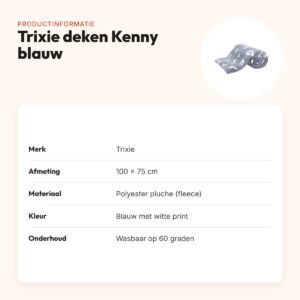 Trixie hondendeken Kenny blauw 100 x 75 cm – fleece met bot- en pootprint – productinformatie