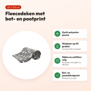 Trixie hondendeken Kenny grijs 150 x 100 cm – fleece met bot- en pootprint – voordelen