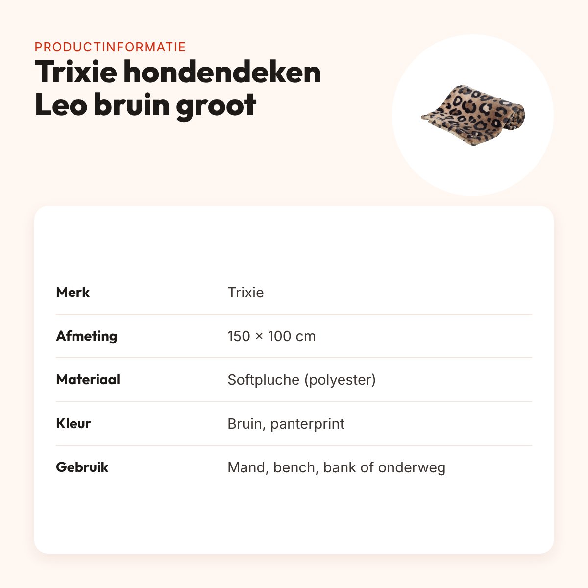 Trixie hondendeken Leo softpluche panterprint bruin 150 x 100 cm – productinformatie