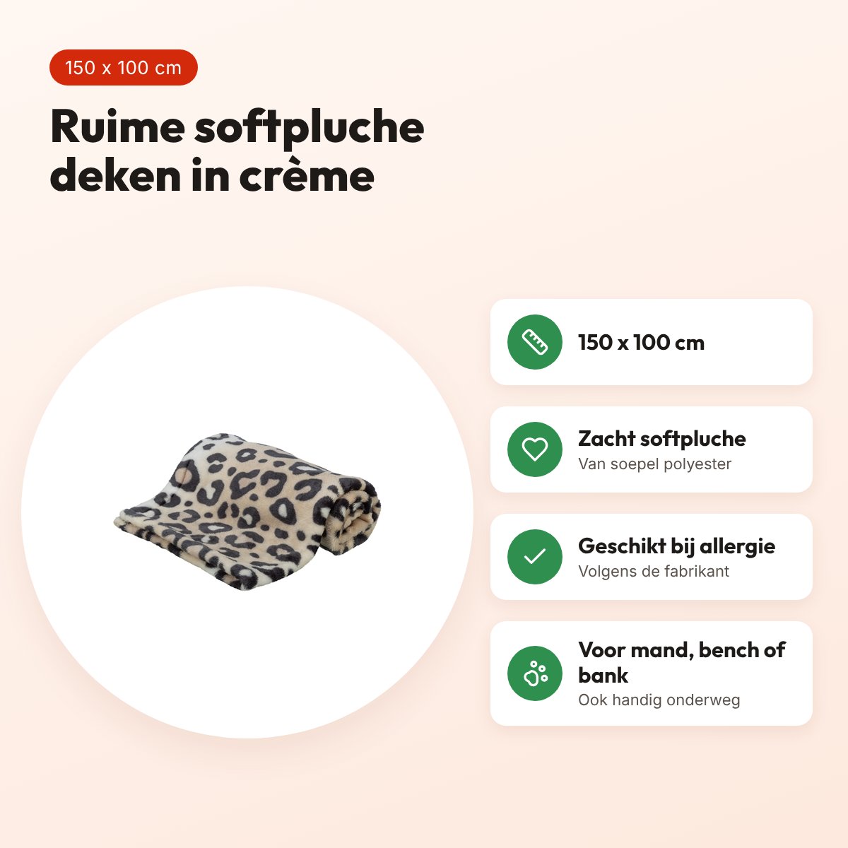 Trixie hondendeken Leo softpluche panterprint crème 150 x 100 cm – voordelen