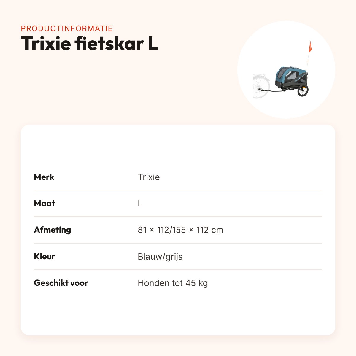 Trixie hondenfietskar blauw/grijs L – voor honden tot 45 kg – productinformatie