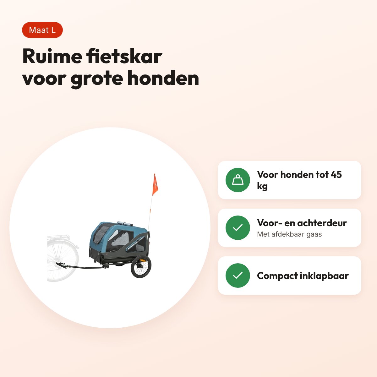 Trixie hondenfietskar blauw/grijs L – voor honden tot 45 kg – voordelen