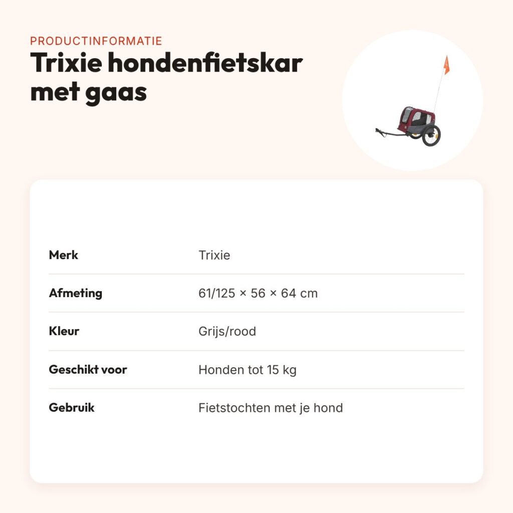 Trixie hondenfietskar grijs/rood 61/125 x 56 x 64 cm – met gaasvensters – productinformatie