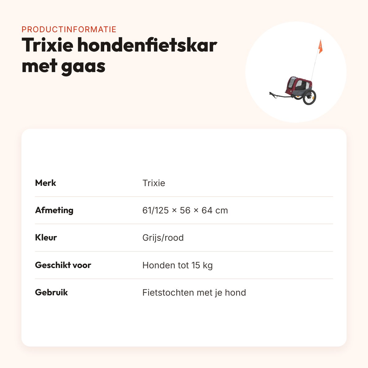Trixie hondenfietskar grijs/rood 61/125 x 56 x 64 cm – met gaasvensters – productinformatie