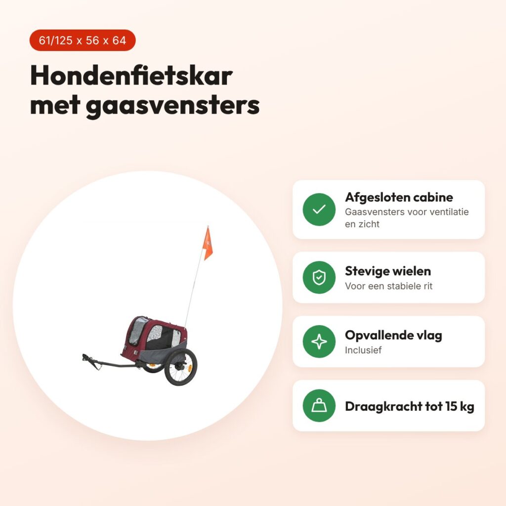Trixie hondenfietskar grijs/rood 61/125 x 56 x 64 cm – met gaasvensters – voordelen