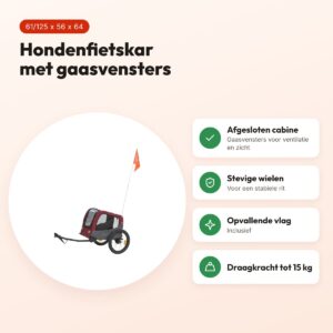 Trixie hondenfietskar grijs/rood 61/125 x 56 x 64 cm – met gaasvensters – voordelen