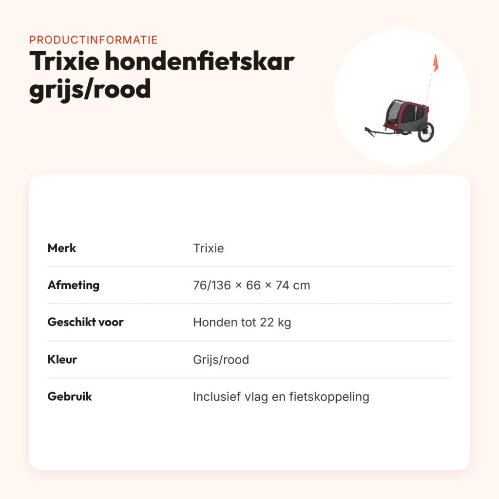 Trixie hondenfietskar grijs/rood 76/136 x 66 x 74 cm – tot 22 kg – productinformatie