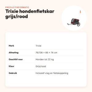 Trixie hondenfietskar grijs/rood 76/136 x 66 x 74 cm – tot 22 kg – productinformatie