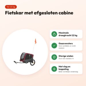 Trixie hondenfietskar grijs/rood 76/136 x 66 x 74 cm – tot 22 kg – voordelen