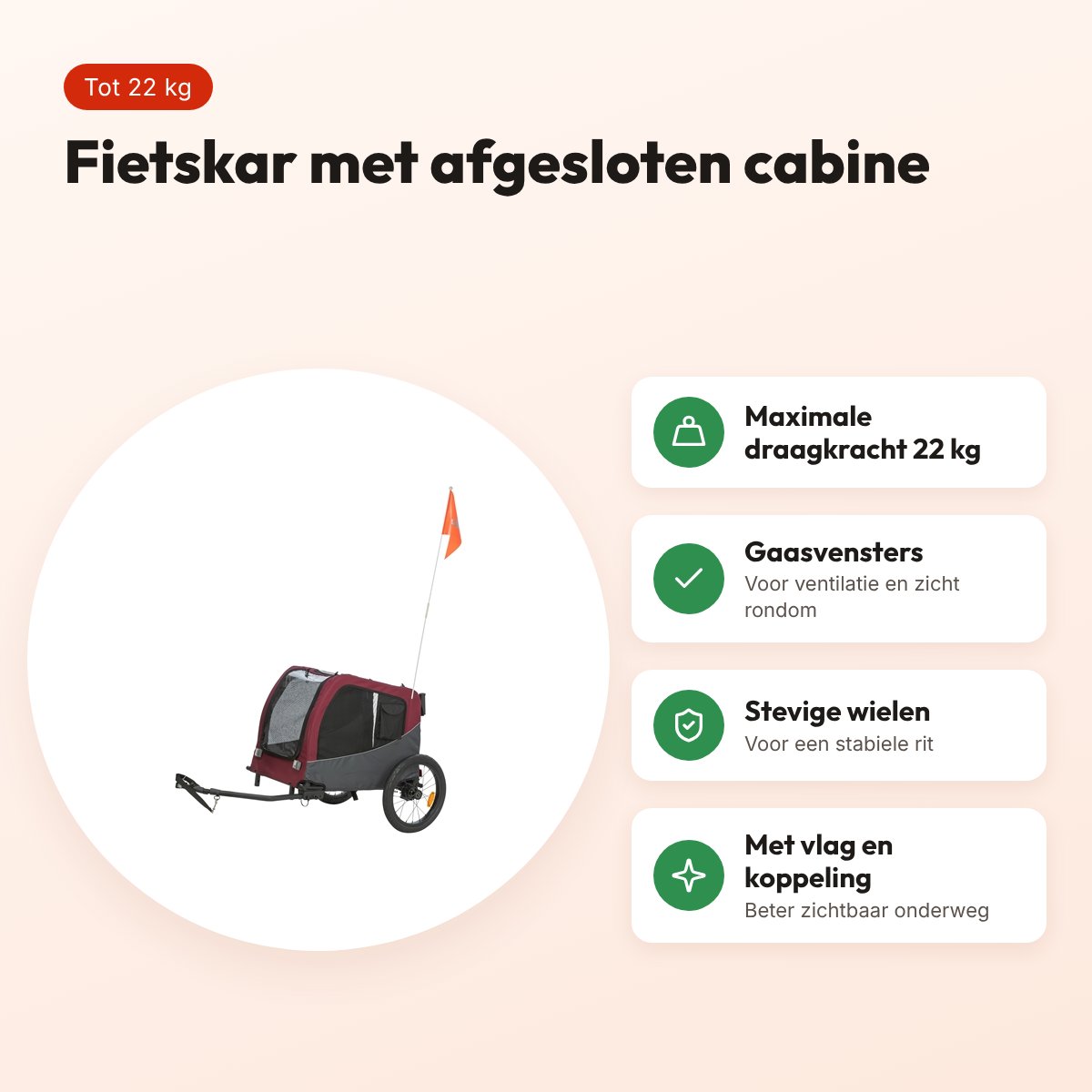 Trixie hondenfietskar grijs/rood 76/136 x 66 x 74 cm – tot 22 kg – voordelen