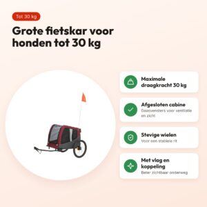 Trixie hondenfietskar grijs/rood 80/145 x 75 x 86 cm – tot 30 kg – voordelen