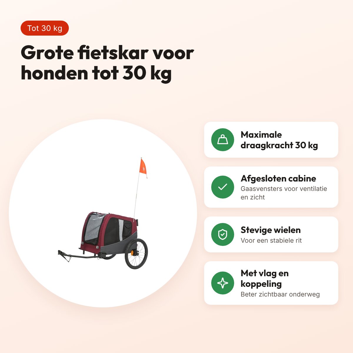 Trixie hondenfietskar grijs/rood 80/145 x 75 x 86 cm – tot 30 kg – voordelen
