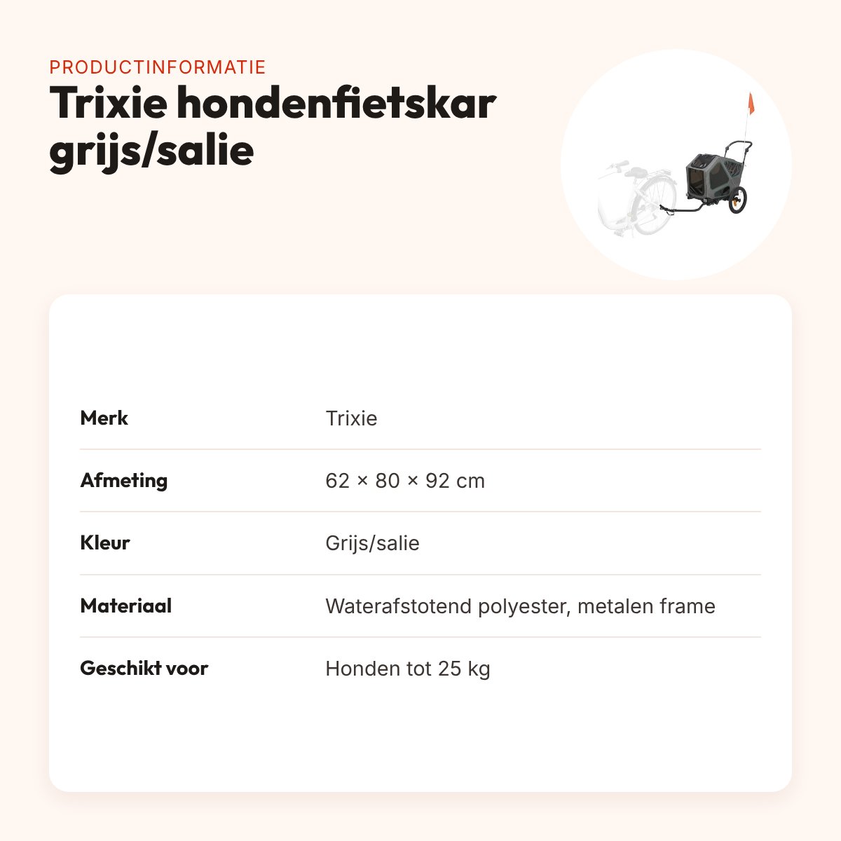 Trixie hondenfietskar grijs/salie 62 x 80 x 92 cm – tot 25 kg – productinformatie