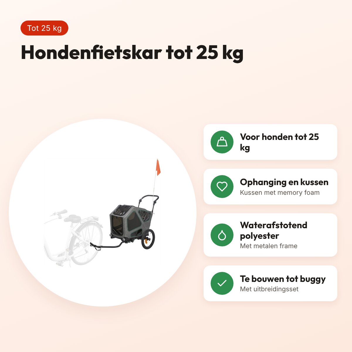Trixie hondenfietskar grijs/salie 62 x 80 x 92 cm – tot 25 kg – voordelen