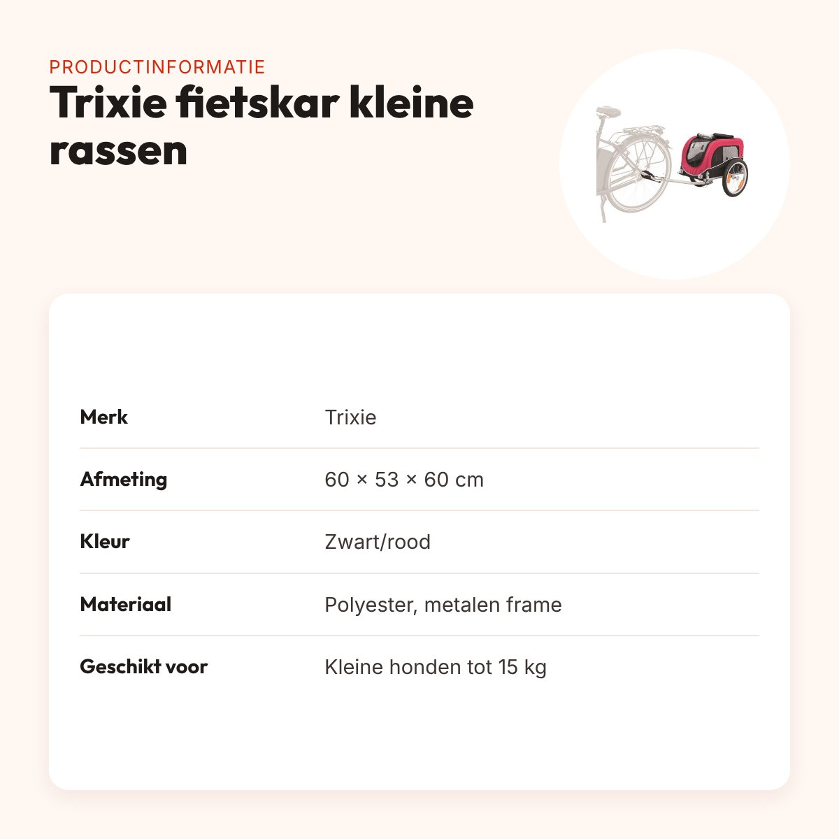Trixie hondenfietskar kleine rassen zwart/rood 60 x 53 x 60 cm – tot 15 kg – productinformatie