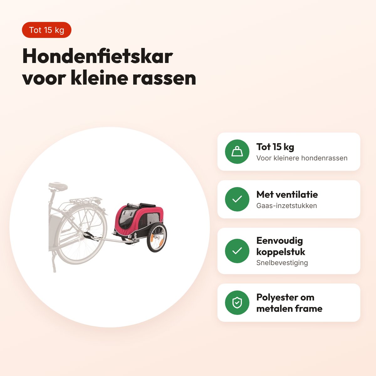 Trixie hondenfietskar kleine rassen zwart/rood 60 x 53 x 60 cm – tot 15 kg – voordelen