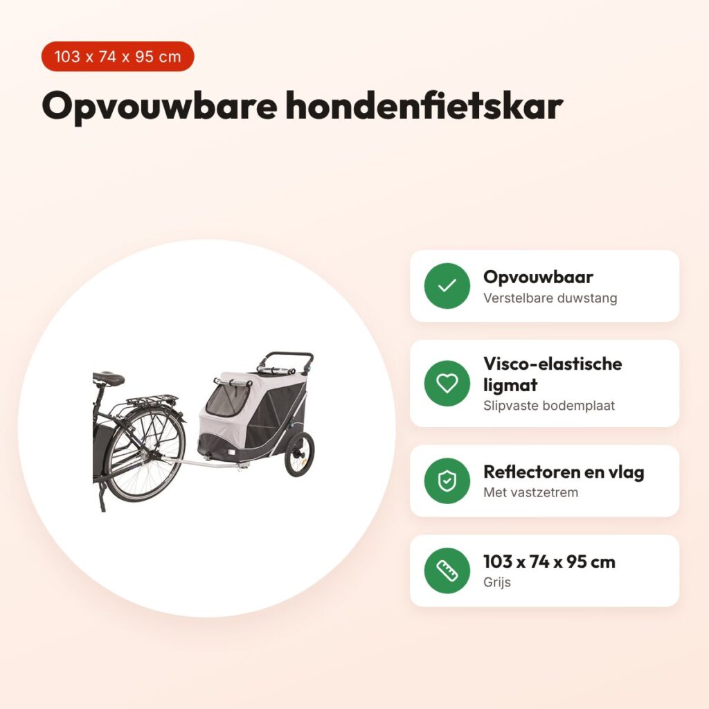 Trixie hondenfietskar opvouwbaar grijs 103 x 74 x 95 cm – voordelen