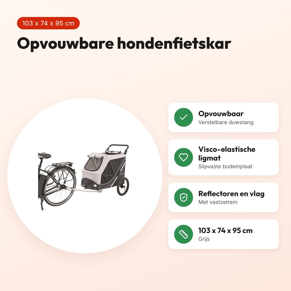 Trixie hondenfietskar opvouwbaar grijs 103 x 74 x 95 cm – voordelen