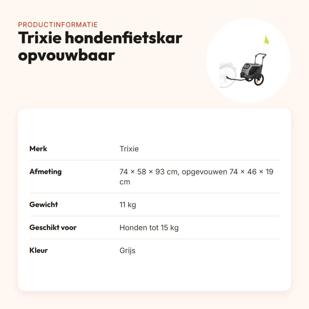 Trixie hondenfietskar opvouwbaar grijs 74 x 58 x 93 cm – tot 15 kg – productinformatie