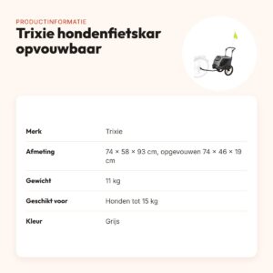 Trixie hondenfietskar opvouwbaar grijs 74 x 58 x 93 cm – tot 15 kg – productinformatie