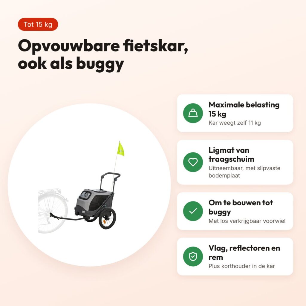 Trixie hondenfietskar opvouwbaar grijs 74 x 58 x 93 cm – tot 15 kg – voordelen
