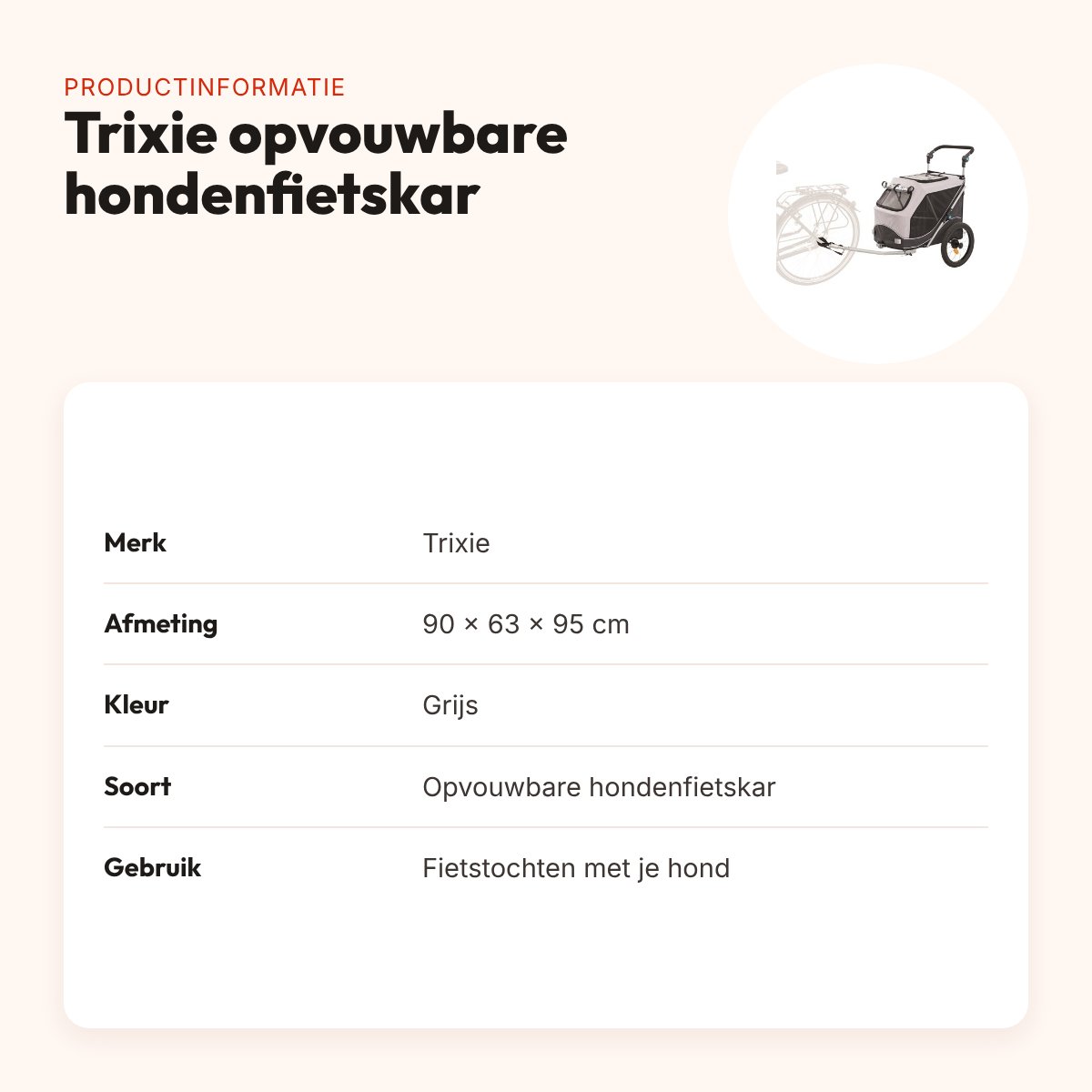 Trixie hondenfietskar opvouwbaar grijs 90 x 63 x 95 cm – productinformatie