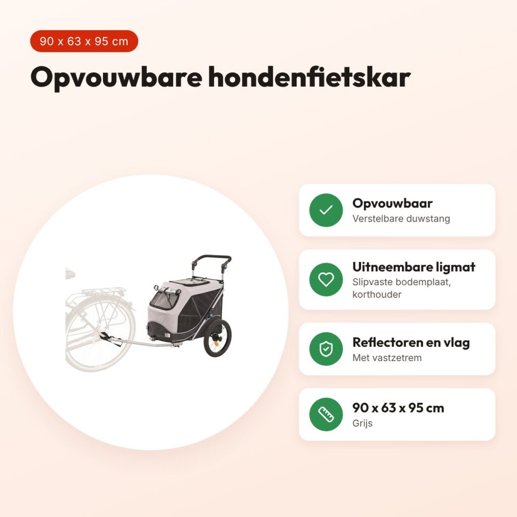 Trixie hondenfietskar opvouwbaar grijs 90 x 63 x 95 cm – voordelen