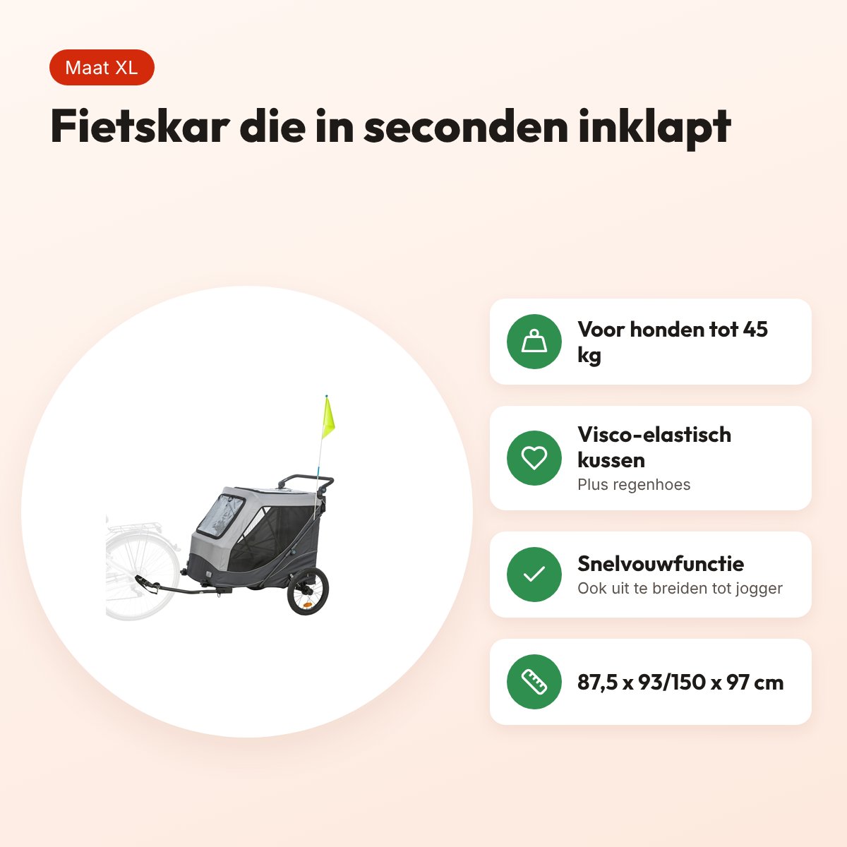 Trixie hondenfietskar opvouwbaar XL grijs – tot 45 kg, snelvouwfunctie – voordelen