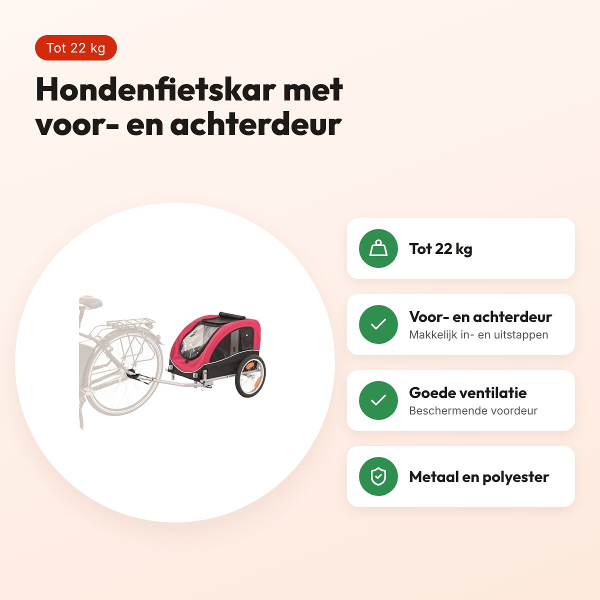 Trixie hondenfietskar zwart/rood 75 x 63 x 68 cm – tot 22 kg – voordelen