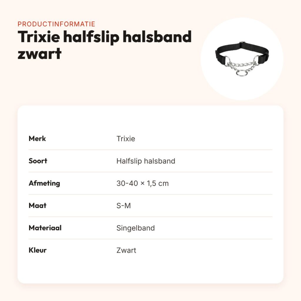 Trixie hondenhalsband halfslip zwart 30-40 cm – anti-trek, maat S-M – productinformatie