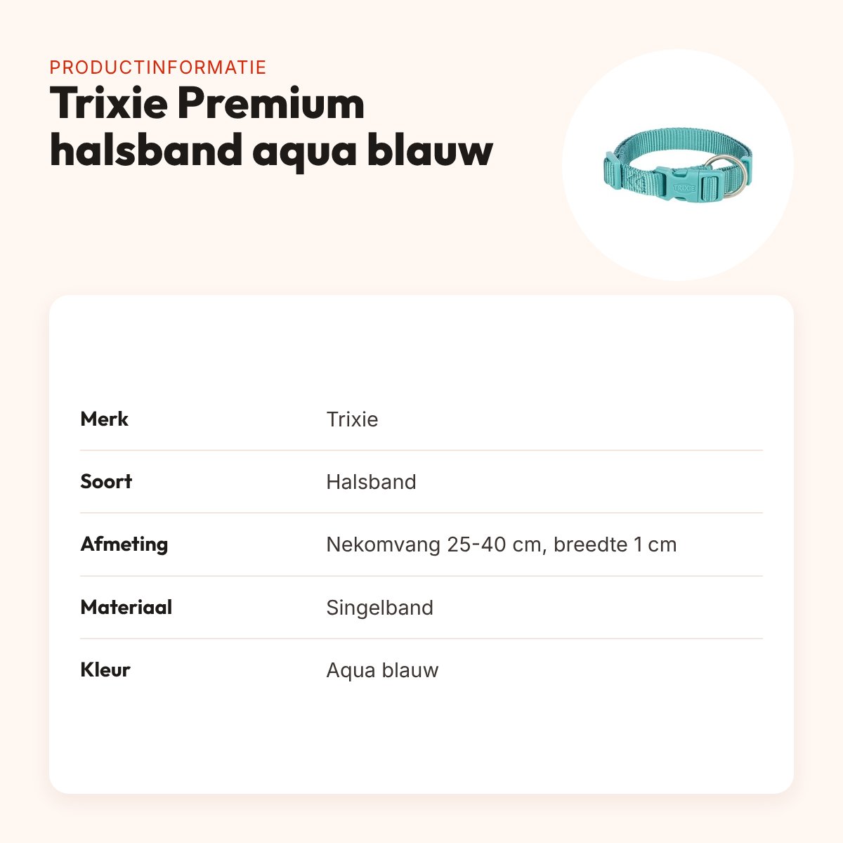 Trixie hondenhalsband Premium aqua blauw 25-40 cm – verstelbaar – productinformatie