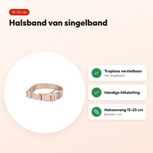 Trixie hondenhalsband Premium blush roze 15-25 cm – verstelbaar – voordelen