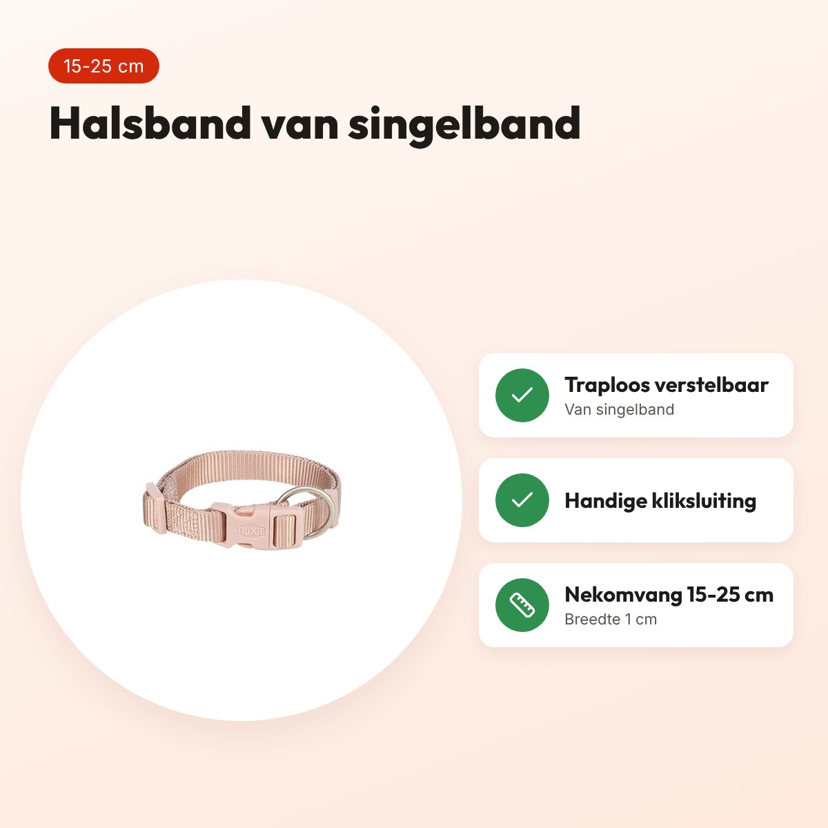 Trixie hondenhalsband Premium blush roze 15-25 cm – verstelbaar – voordelen