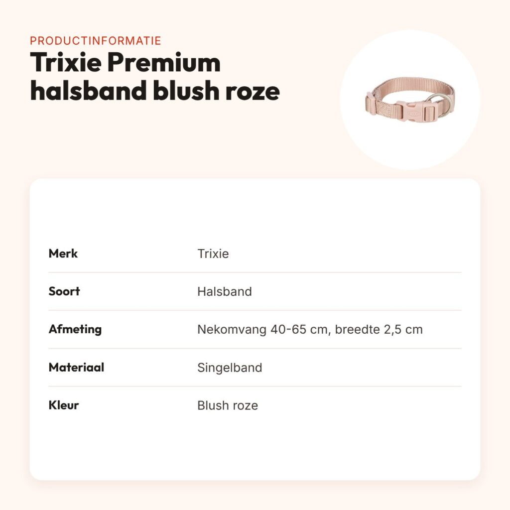Trixie hondenhalsband Premium blush roze 40-65 cm – verstelbaar – productinformatie