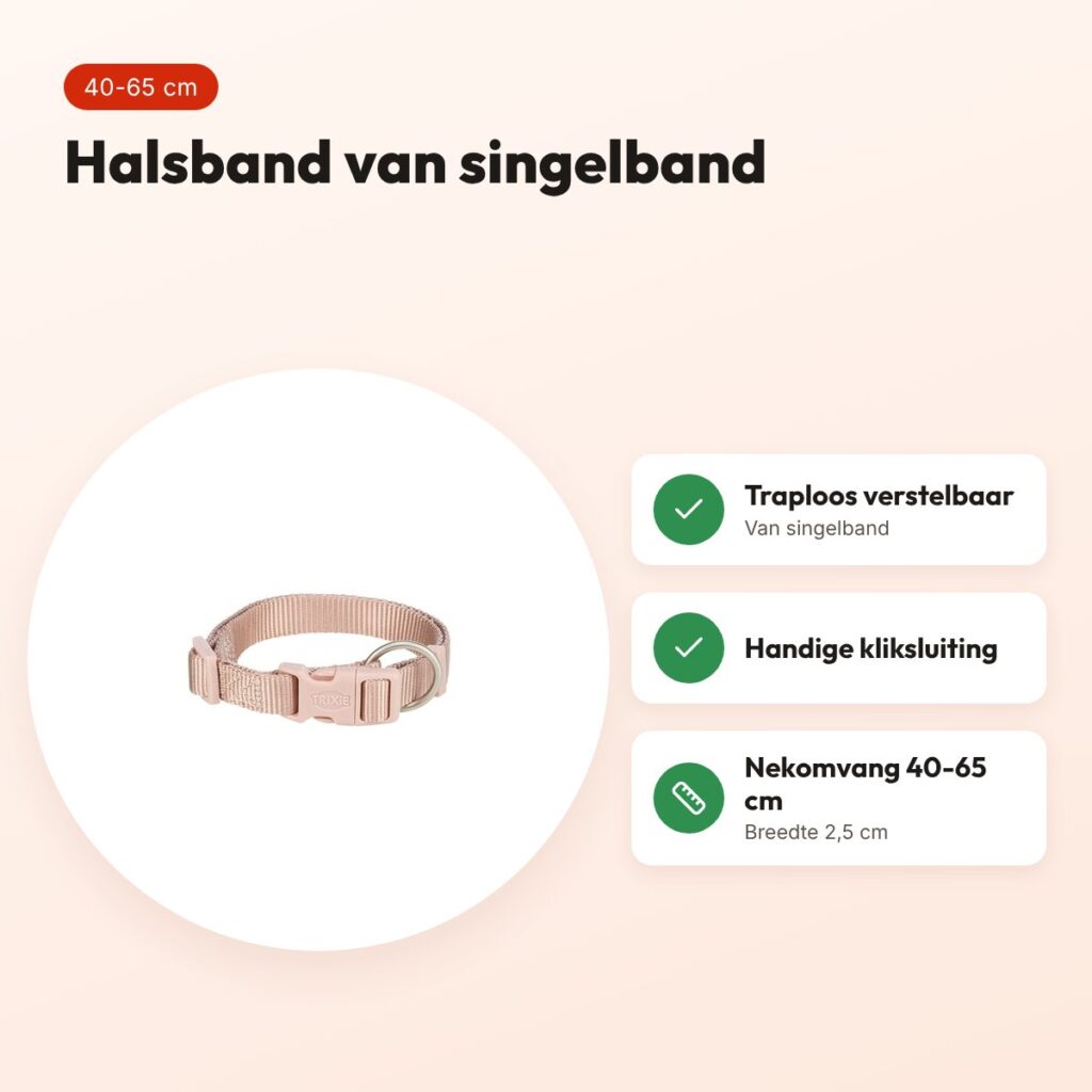 Trixie hondenhalsband Premium blush roze 40-65 cm – verstelbaar – voordelen