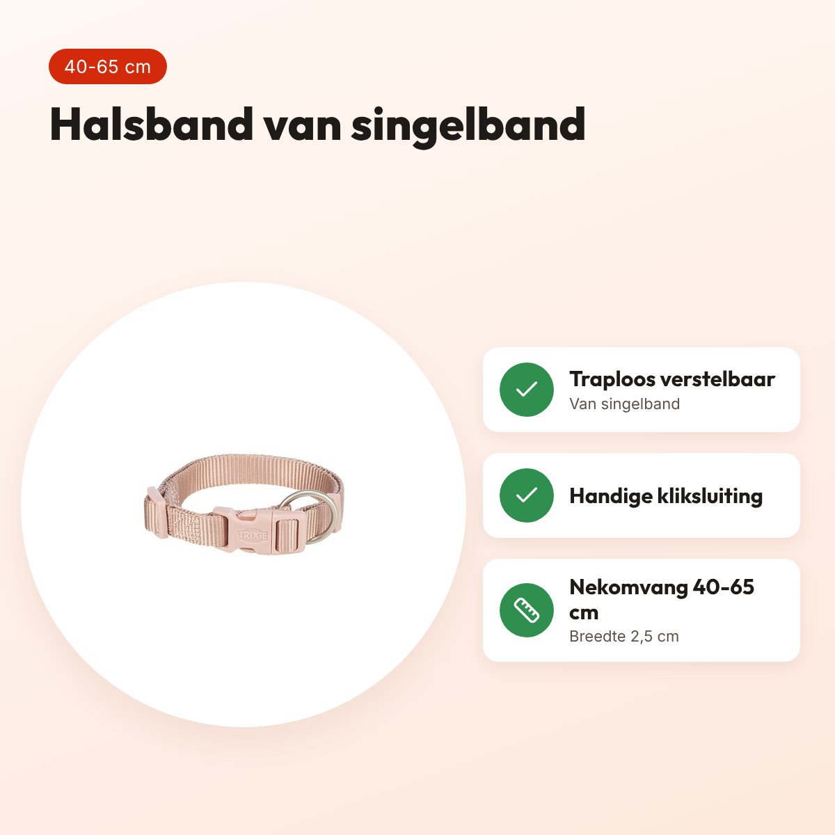 Trixie hondenhalsband Premium blush roze 40-65 cm – verstelbaar – voordelen