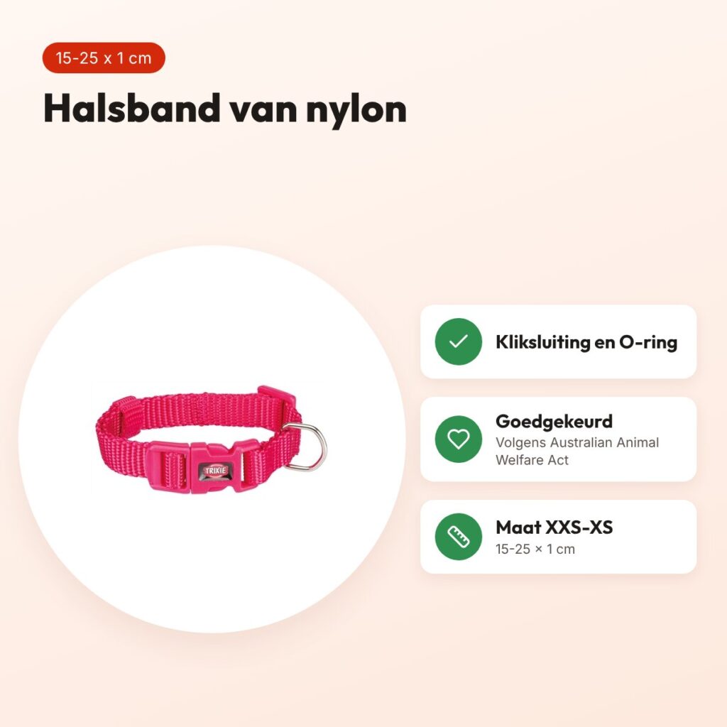 Trixie hondenhalsband Premium fuchsia 15-25 cm x 1 cm – maat XXS-XS – voordelen