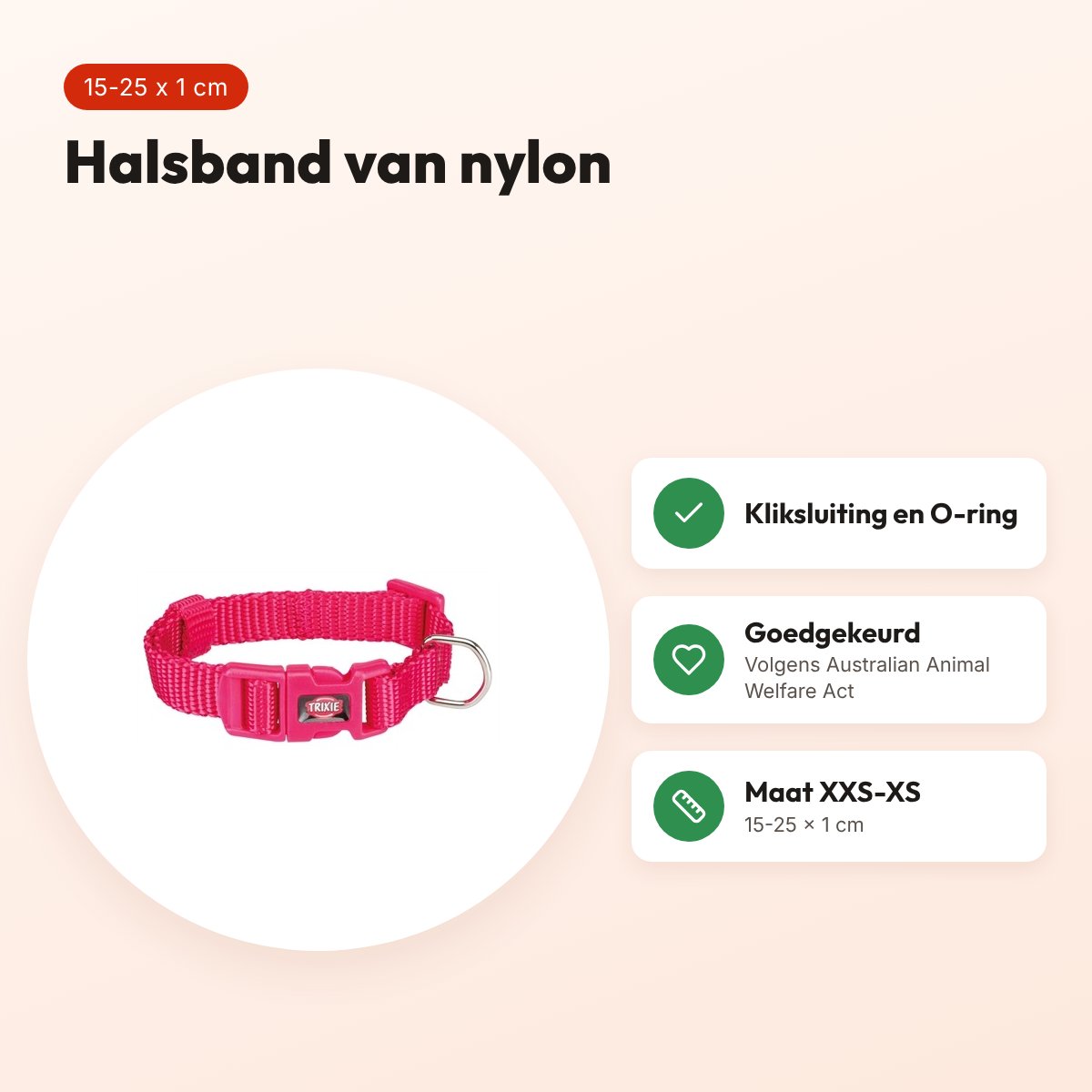 Trixie hondenhalsband Premium fuchsia 15-25 cm x 1 cm – maat XXS-XS – voordelen
