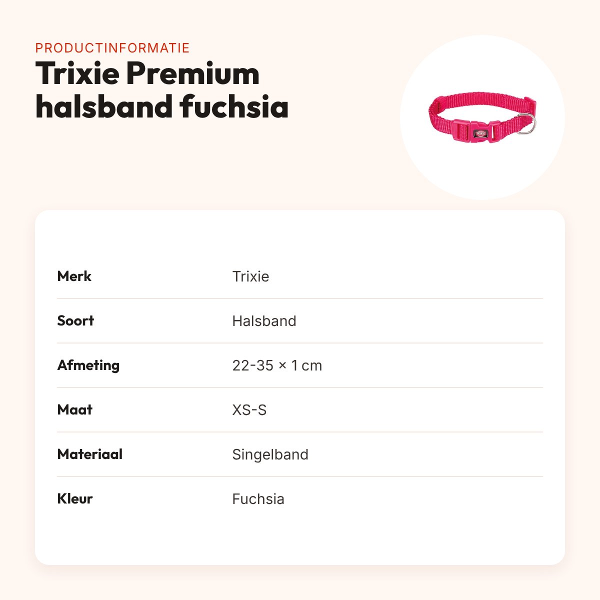 Trixie hondenhalsband Premium fuchsia 22-35 cm x 1 cm – maat XS-S – productinformatie