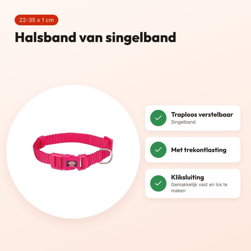 Trixie hondenhalsband Premium fuchsia 22-35 cm x 1 cm – maat XS-S – voordelen