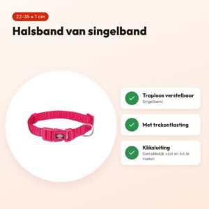 Trixie hondenhalsband Premium fuchsia 22-35 cm x 1 cm – maat XS-S – voordelen