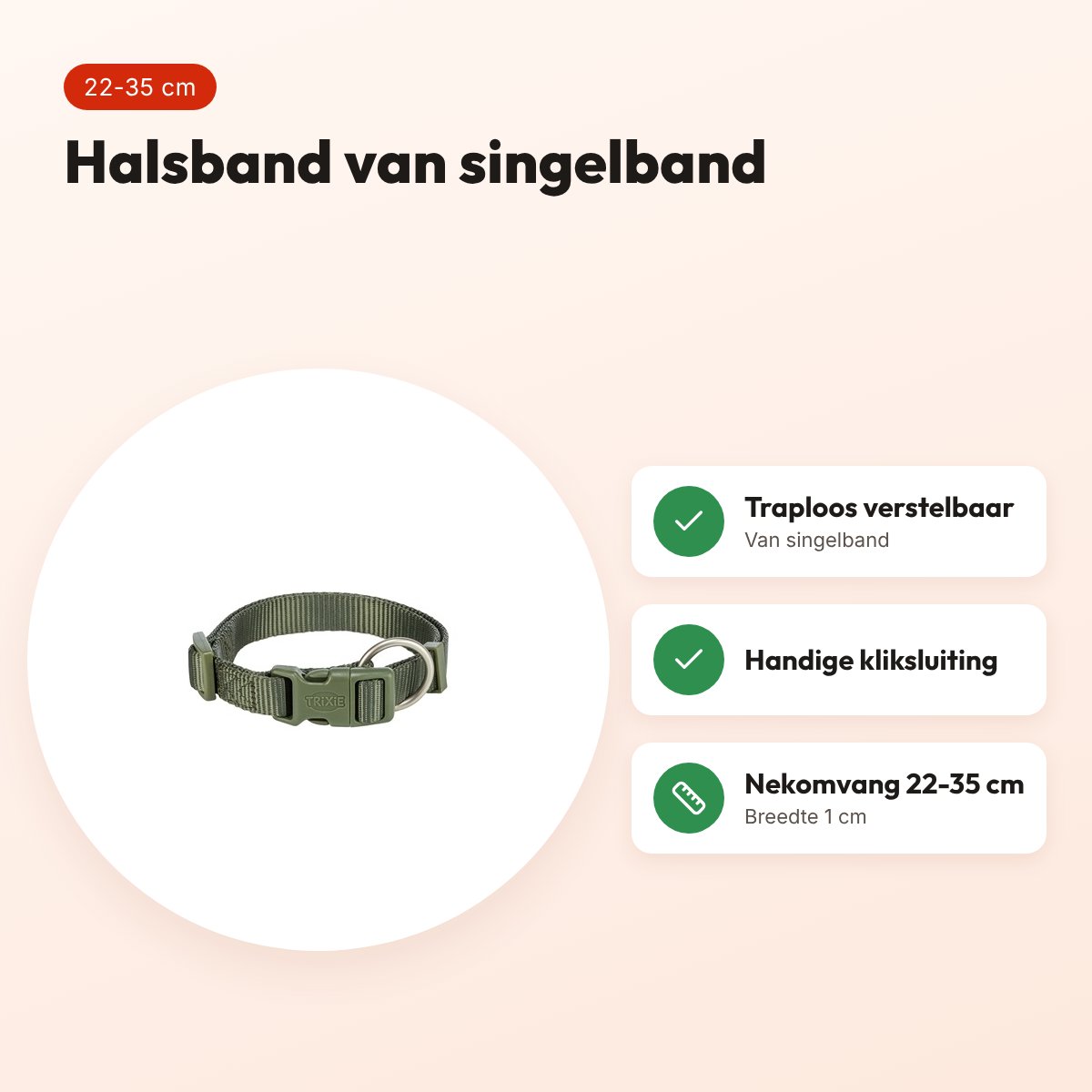 Trixie hondenhalsband Premium olijfgroen 22-35 cm – verstelbaar – voordelen