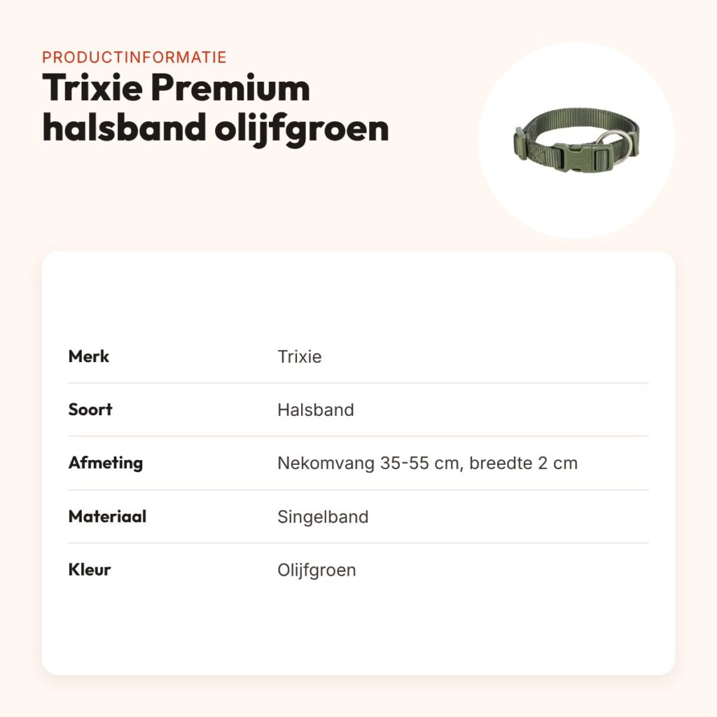 Trixie hondenhalsband Premium olijfgroen 35-55 cm – verstelbaar – productinformatie