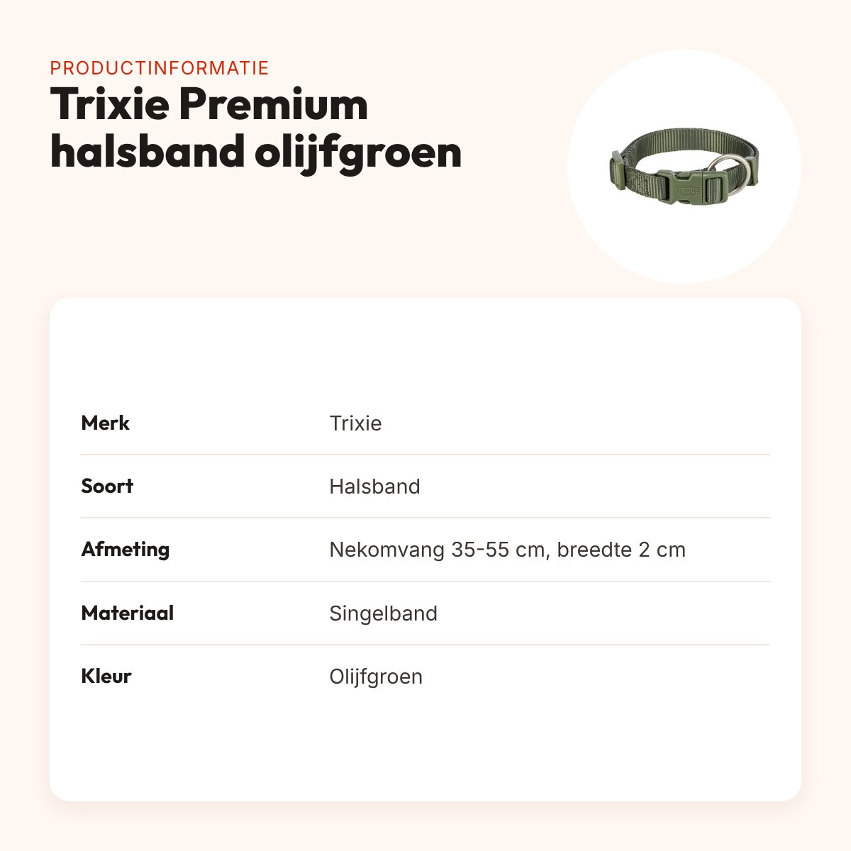 Trixie hondenhalsband Premium olijfgroen 35-55 cm – verstelbaar – productinformatie