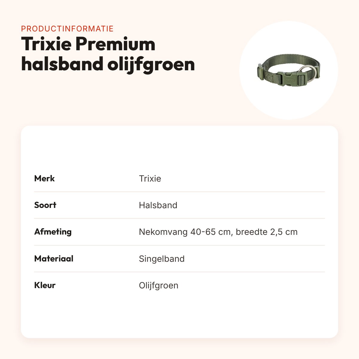 Trixie hondenhalsband Premium olijfgroen 40-65 cm – verstelbaar – productinformatie