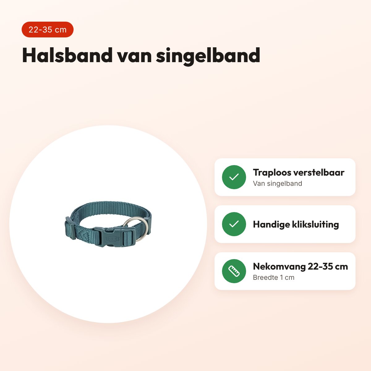 Trixie hondenhalsband Premium petrol blauw 22-35 cm – verstelbaar – voordelen