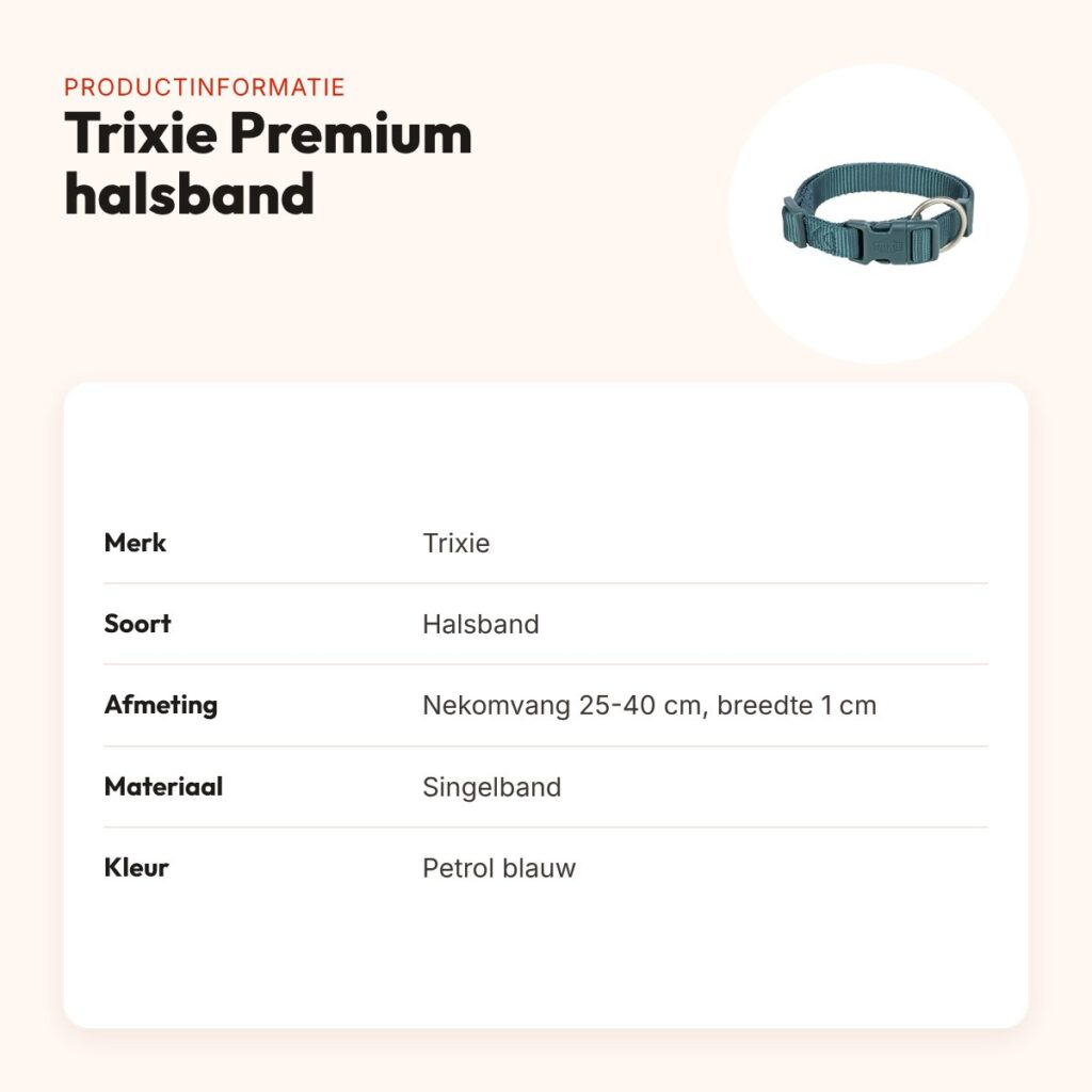Trixie hondenhalsband Premium petrol blauw 25-40 cm – verstelbaar – productinformatie