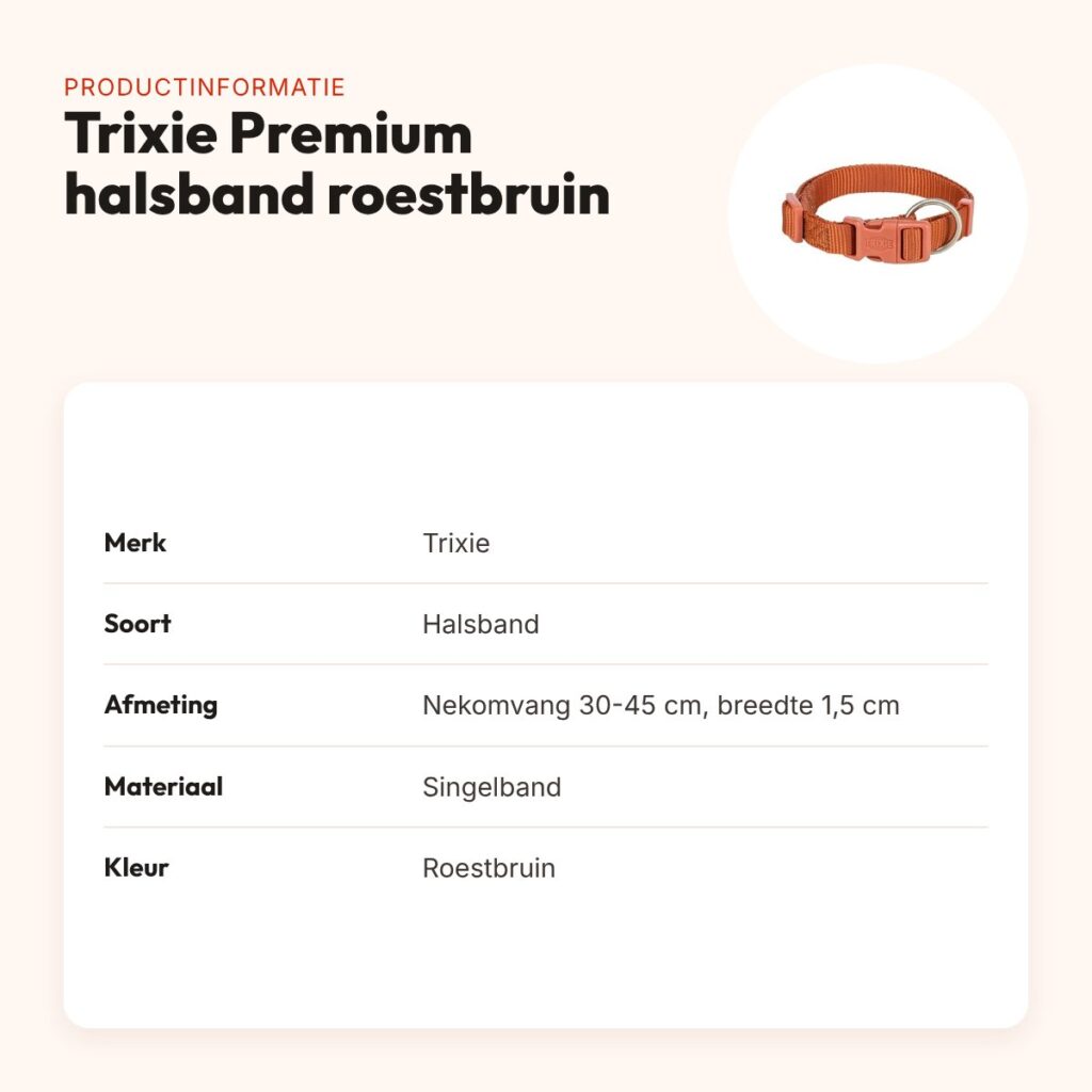 Trixie hondenhalsband Premium roestbruin 30-45 cm – verstelbaar – productinformatie