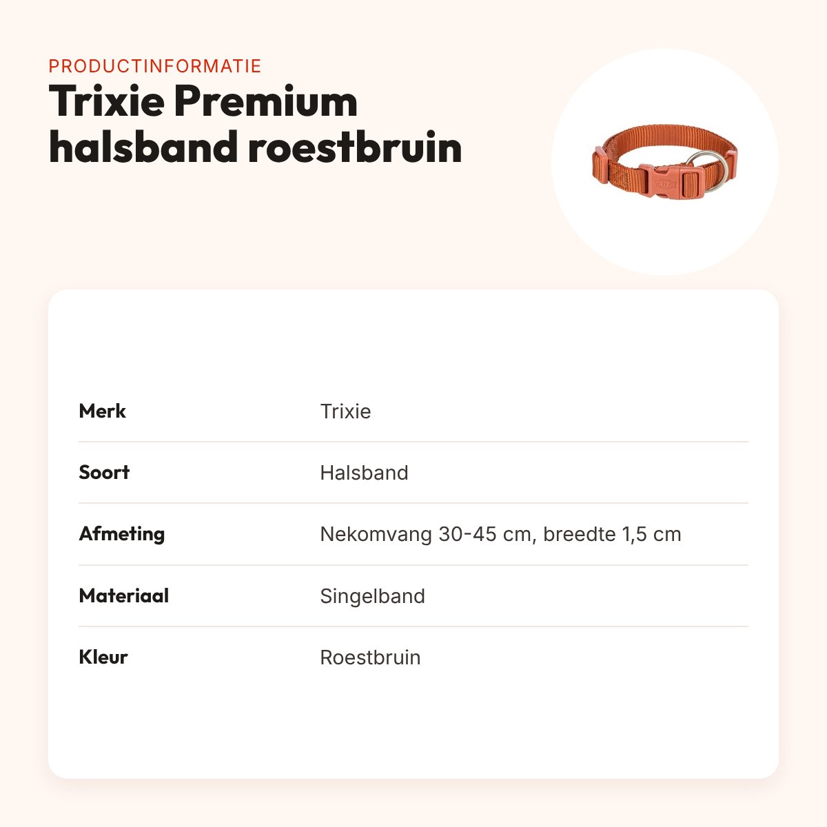 Trixie hondenhalsband Premium roestbruin 30-45 cm – verstelbaar – productinformatie